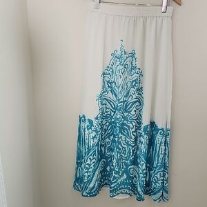Soft Surroundings Blue and Cream A-Line Skirt. Elastic Waist. Small